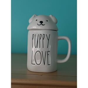 Rae Dunn Puppy Love White Ceramic Mug with Lid